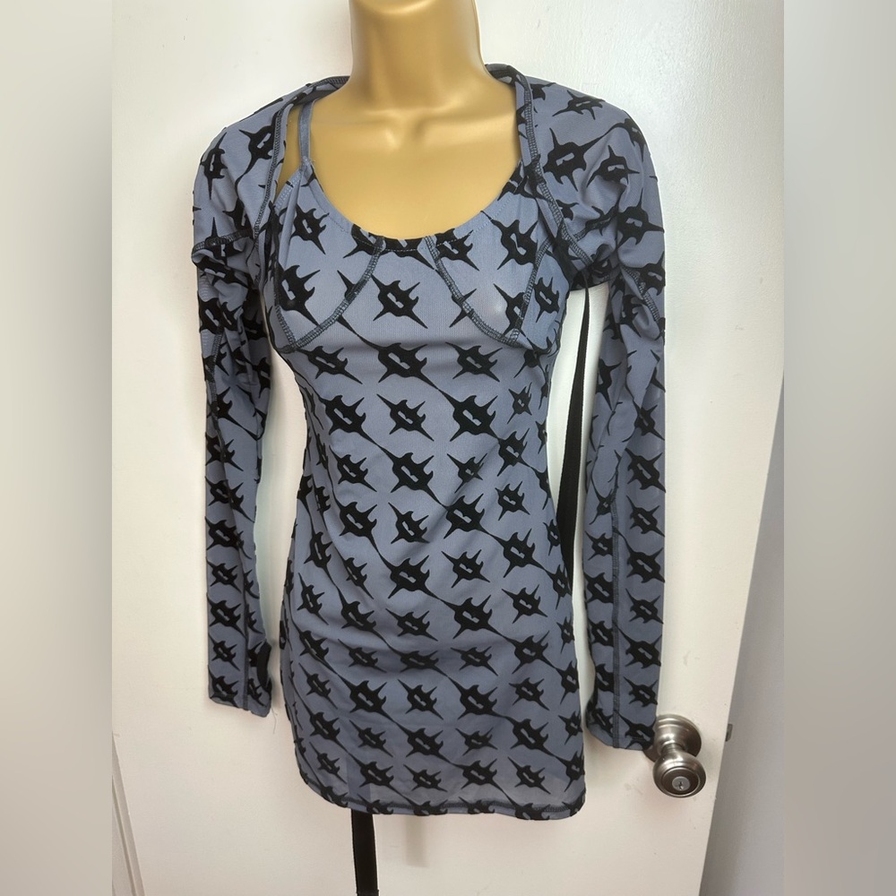 Darker Waves X DollsKill Gray Black Snare Monogram Print Mesh Dress/Shrug Set XS